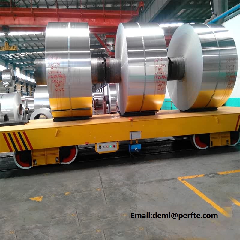  1 -300 ton track flatbed coil transfer trolley , battery electric cart workshop transfer vehicle 